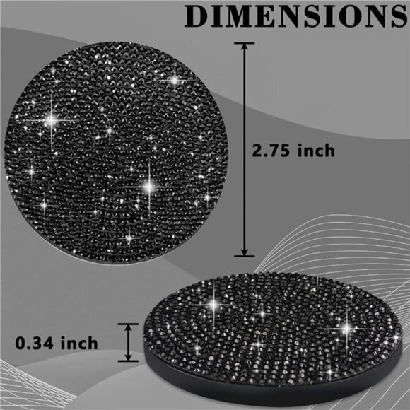 Car Coasters Black Rhinestone Bling Cup Holder (2 Pack) Vehicle Truck Gift - Picture 6 of 7